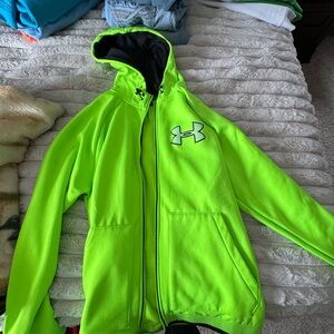 Under Armour Neon Lime Green Full-Zip Hoodie with Black Hood Lining